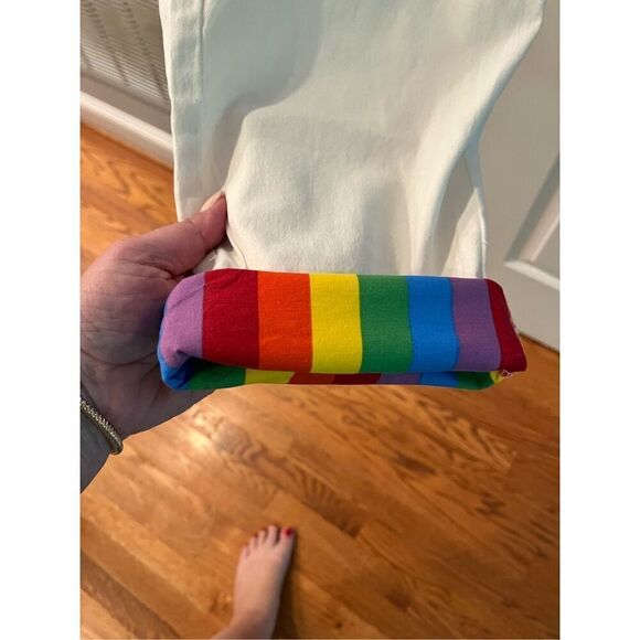 Pride Bunny White Rainbow Roll Up Chino Pants sz 50 NWT - Picture 2 of 8